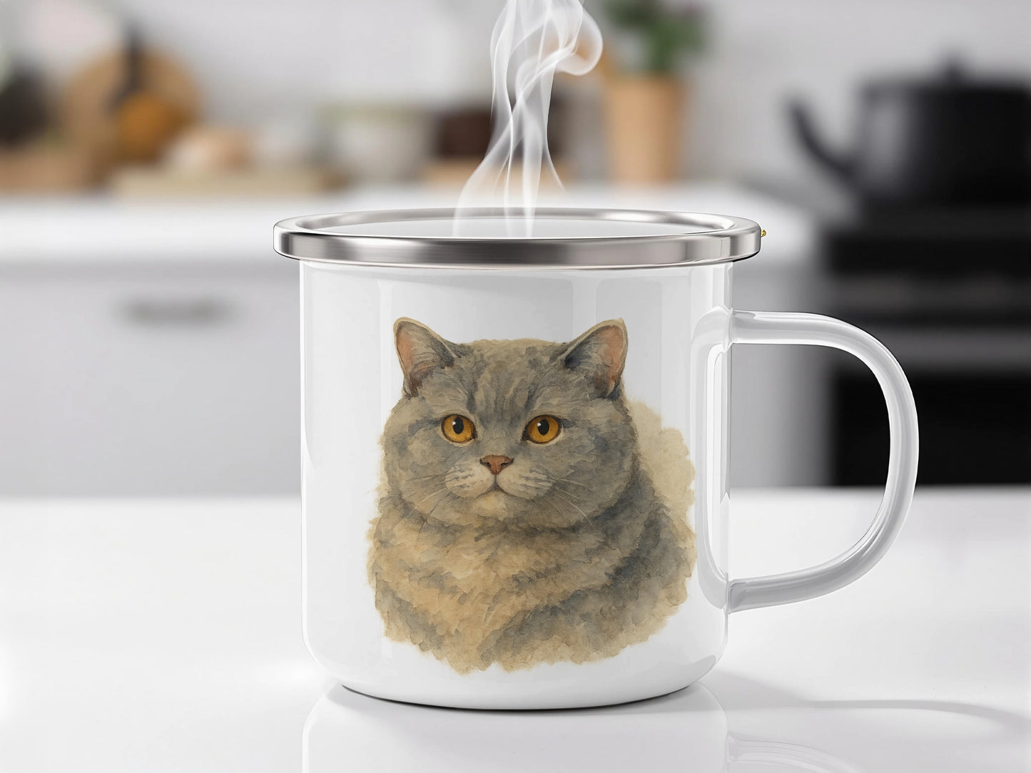 Steam Rising from Mug with Cat Design Cup product