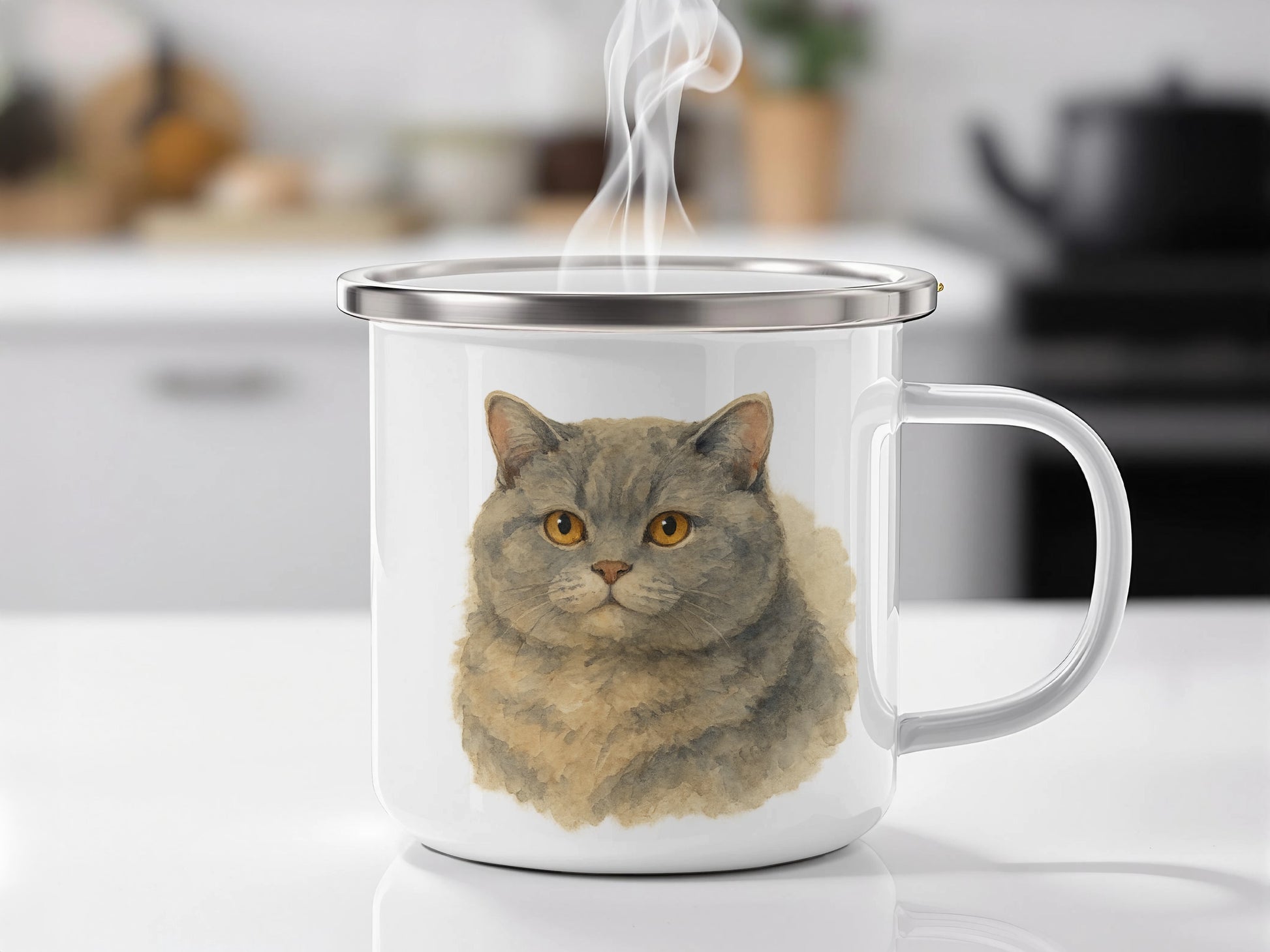 Steam Rising from Mug with Cat Design Cup product