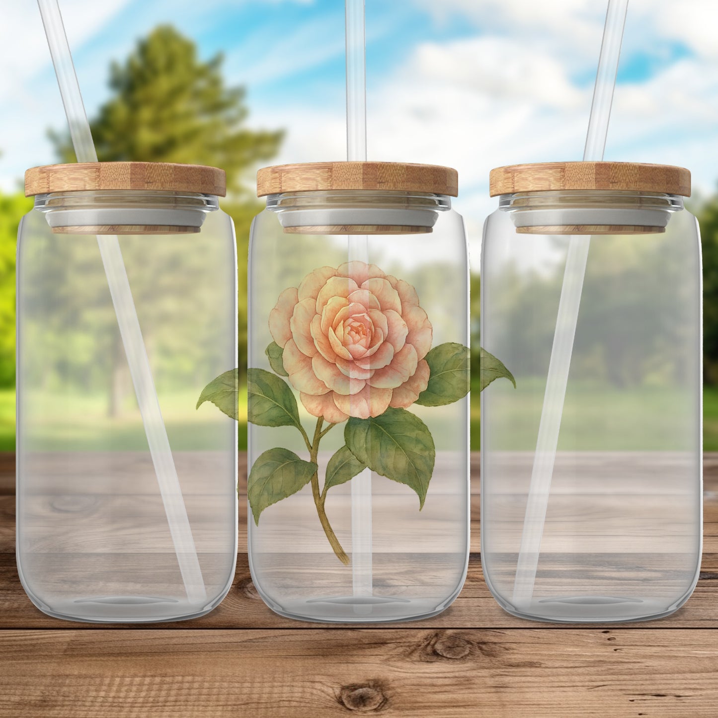 Beautiful Transparent Flower Print Storage Jar product