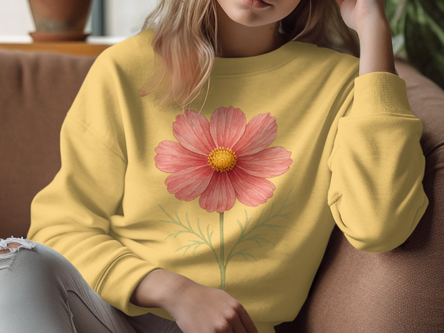 Beautiful Yellow Sweatshirt with Large Flower product type