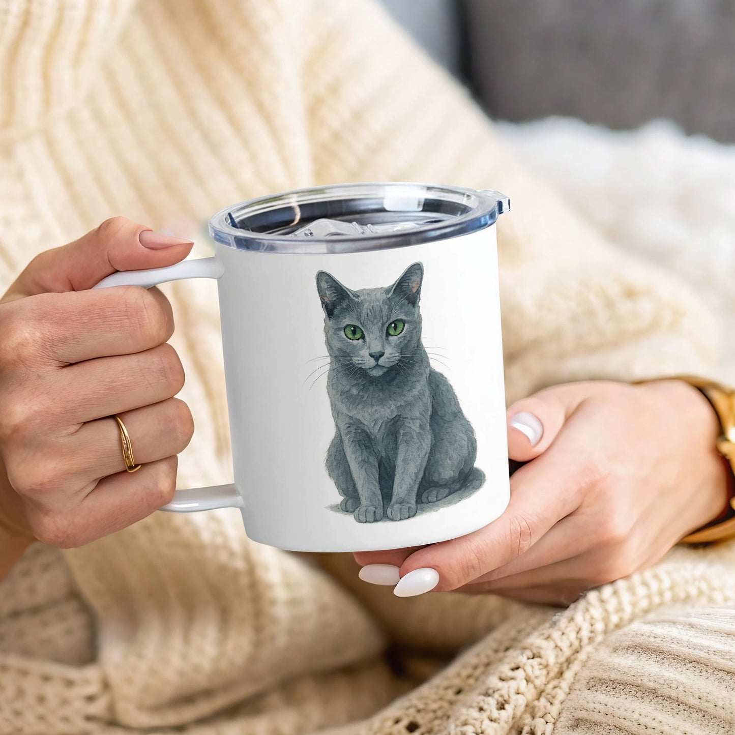 Cat Lovers Cute Gray Cat Art on White Mug product