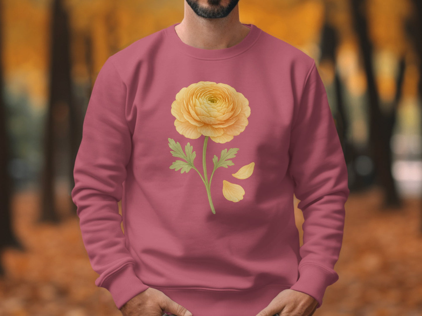 Yellow Flower Print on Warm Pink Long Sleeve product