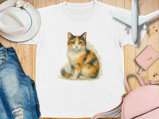Adorable Cat Illustration on White T-Shirt product