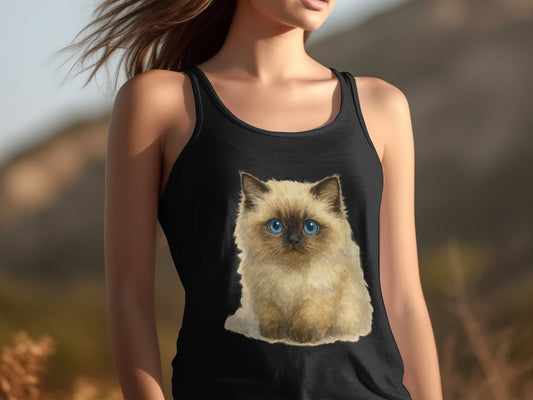 Cute Cat Print Black Tank Top Stylish Product