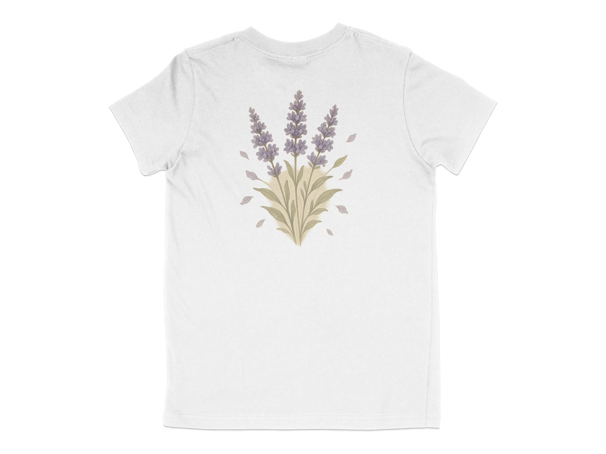 Lavender Floral Design on White T Shirt product type
