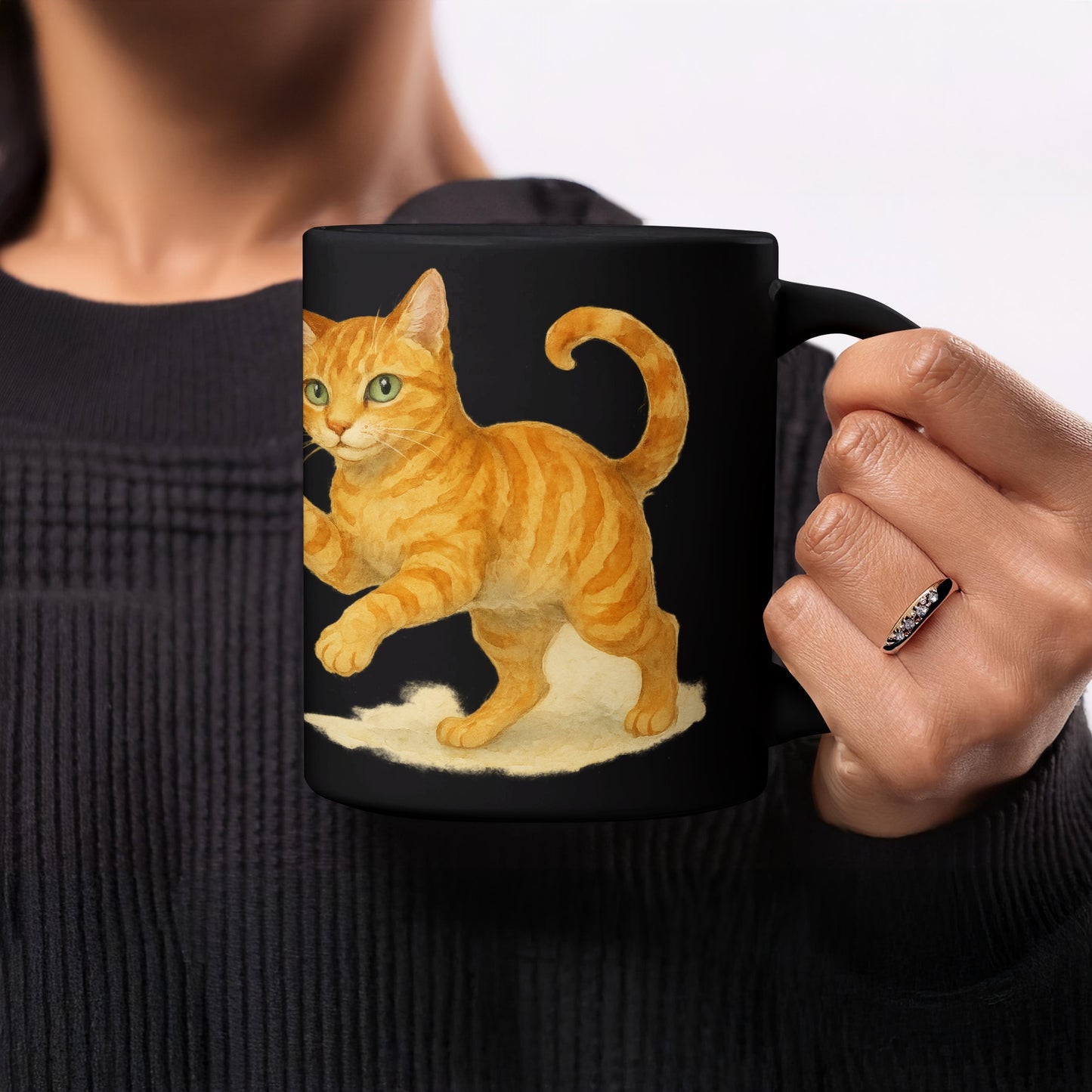 Adorable Cat Design Printed Black Mug product