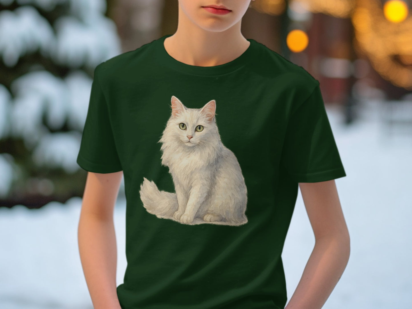 Beautiful Green Shirt Featuring Adorable Fluffy Cat product type