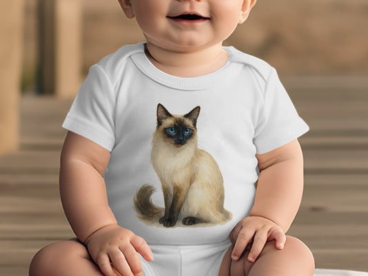 Adorable Baby Bodysuit with Cute Siamese Cat Print product