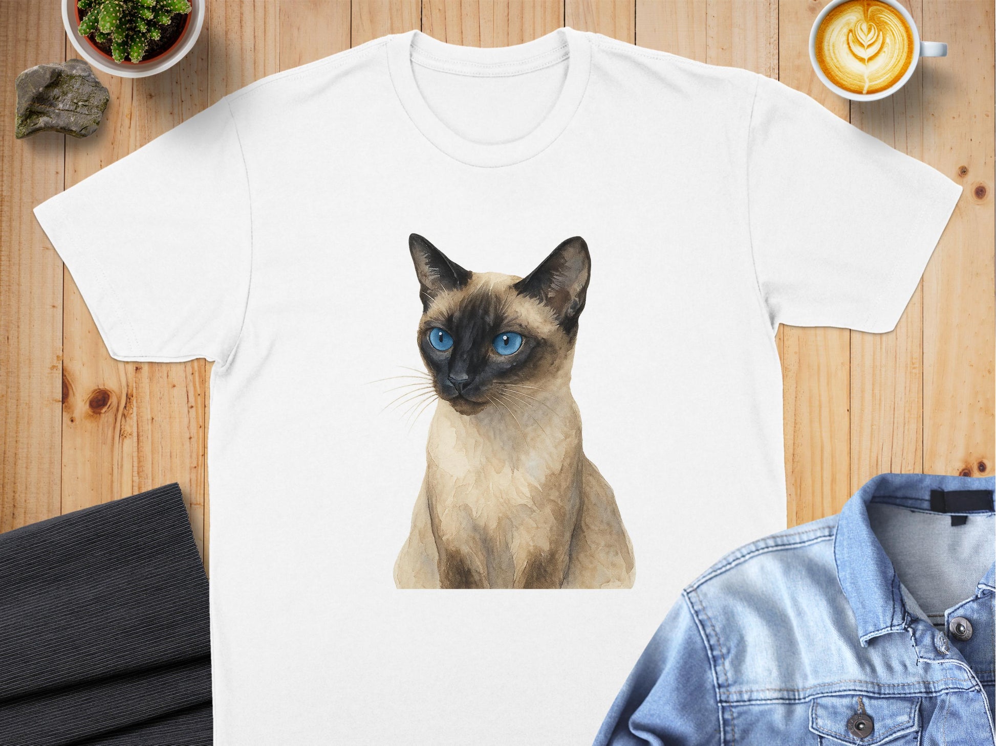 Stunning Blue-Eyed Cat Illustration on Shirt product type