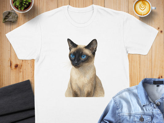 Stunning Blue-Eyed Cat Illustration on Shirt product type