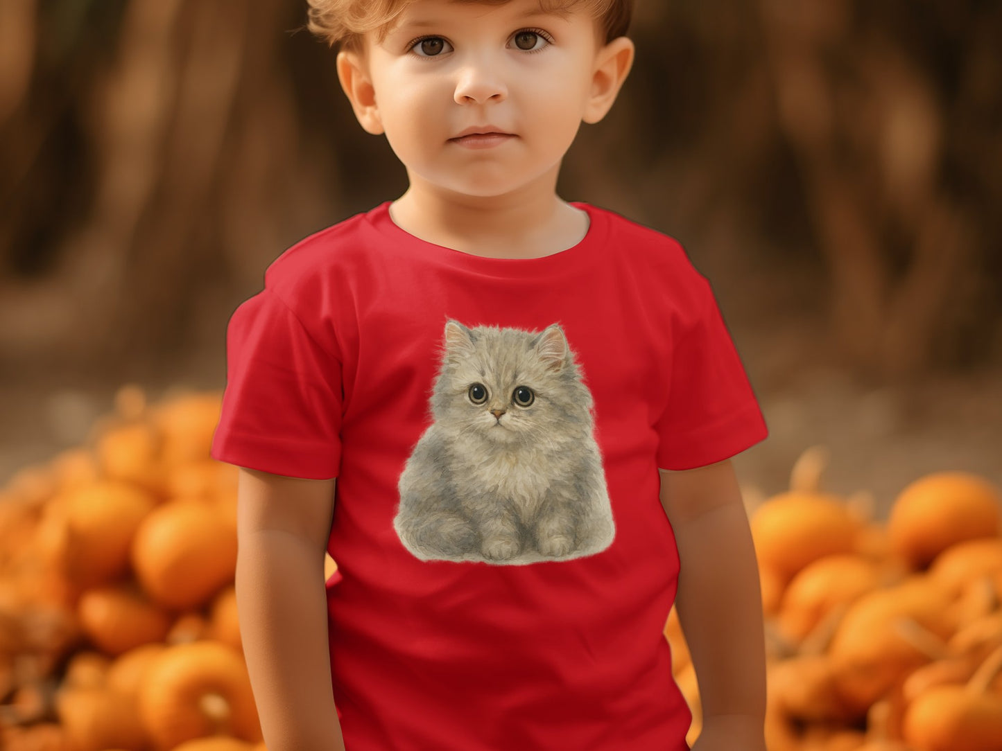 Adorable Gray Kitten Print on Red Toddler T-Shirt product type