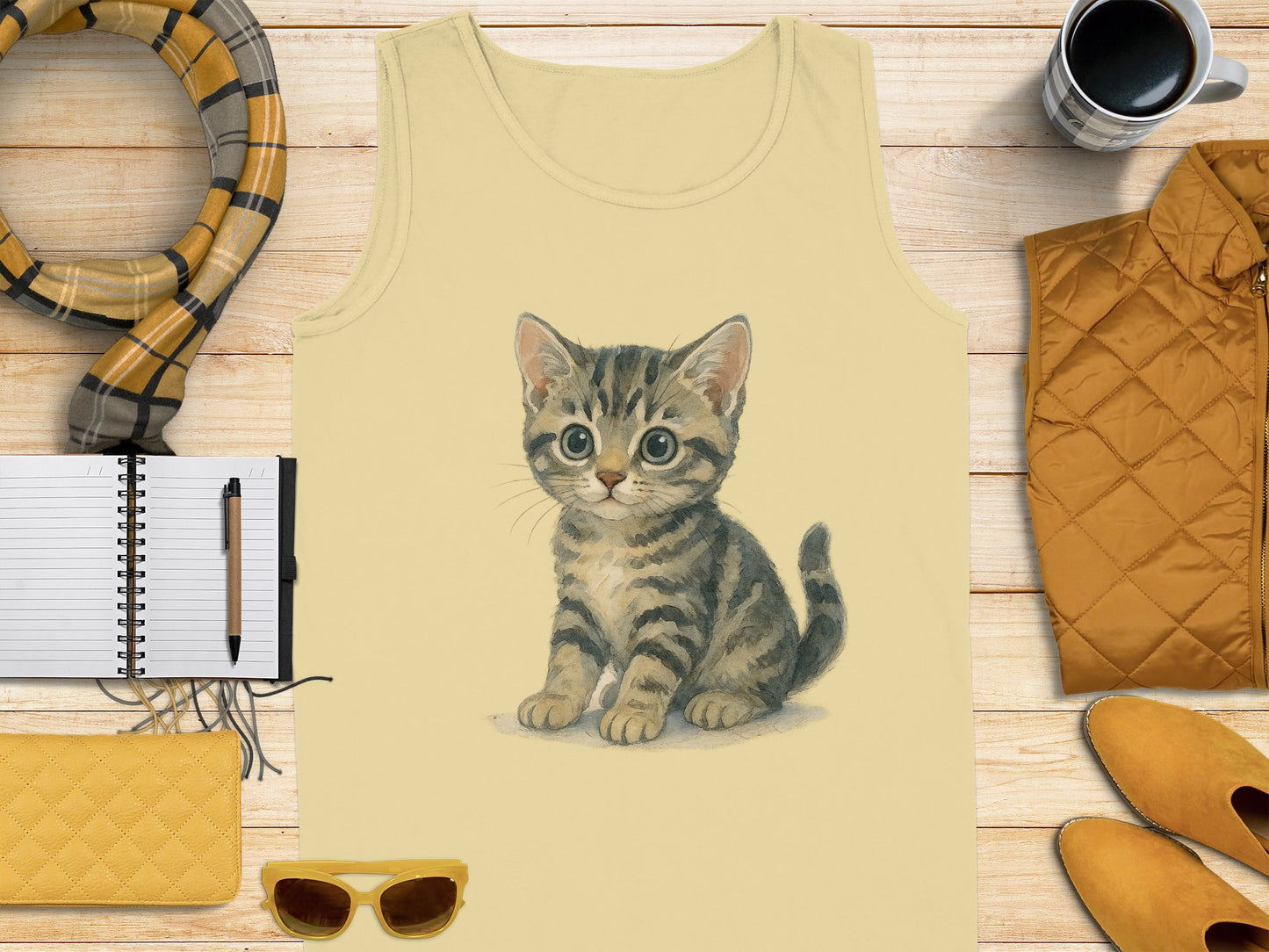 Adorable Kitten Illustration on Tank Top Product Type