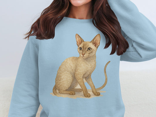 Light Blue Sweatshirt with Cat Graphic product type