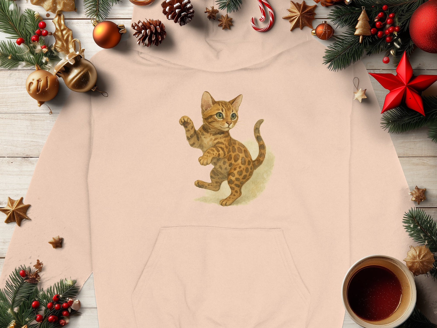 Cute Festive Cat Hoodie Perfect Winter Product