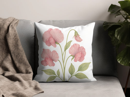 Pink Floral Sweet Pea Design Throw Pillow product