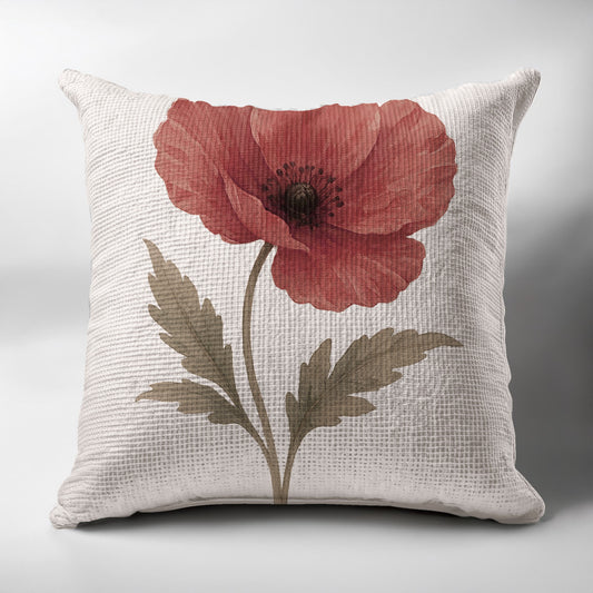 Decorative Cushion with Red Poppy Flower Design product