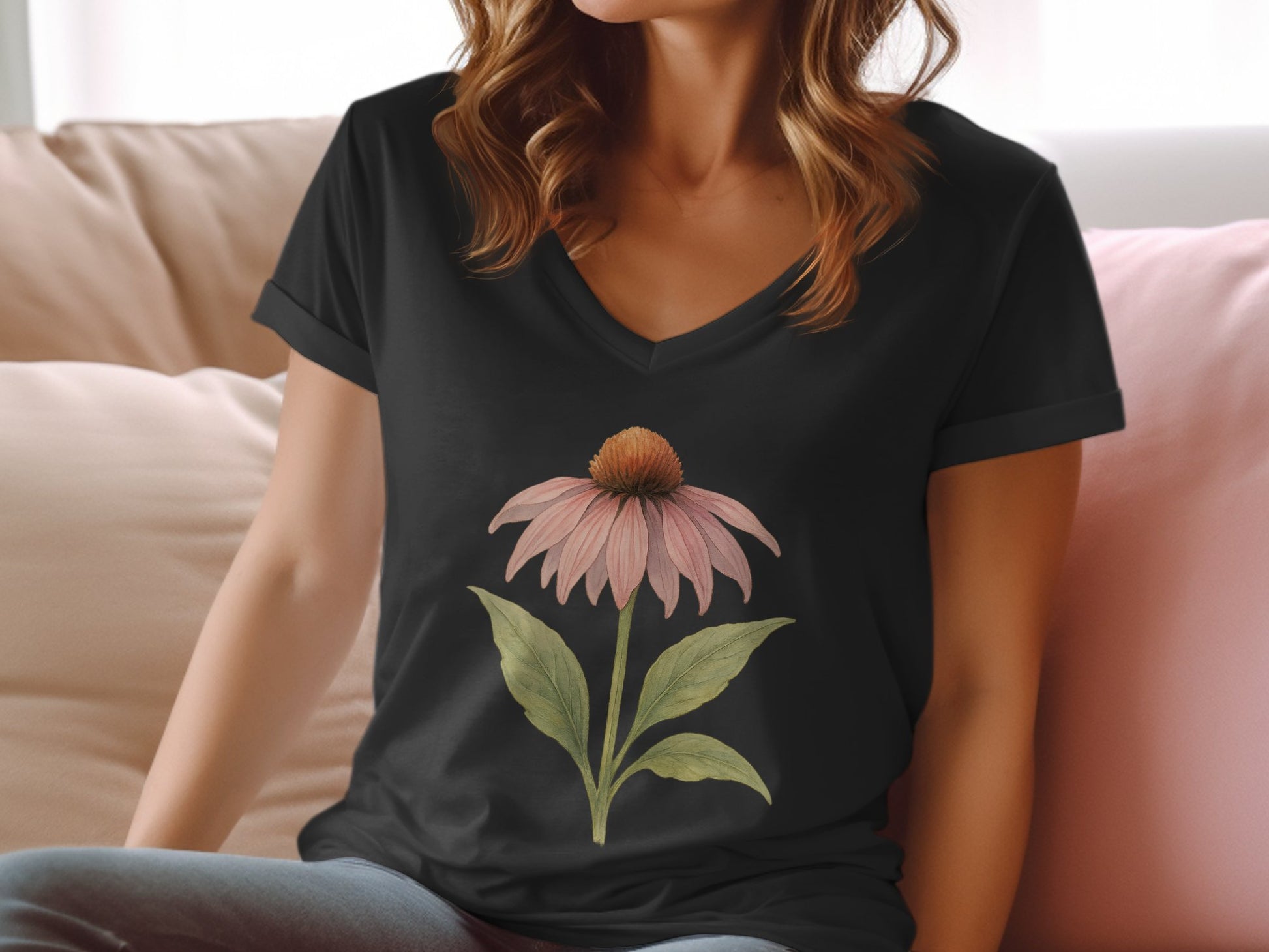 Botanical Flower Print Design V-neck Tee Shirt product