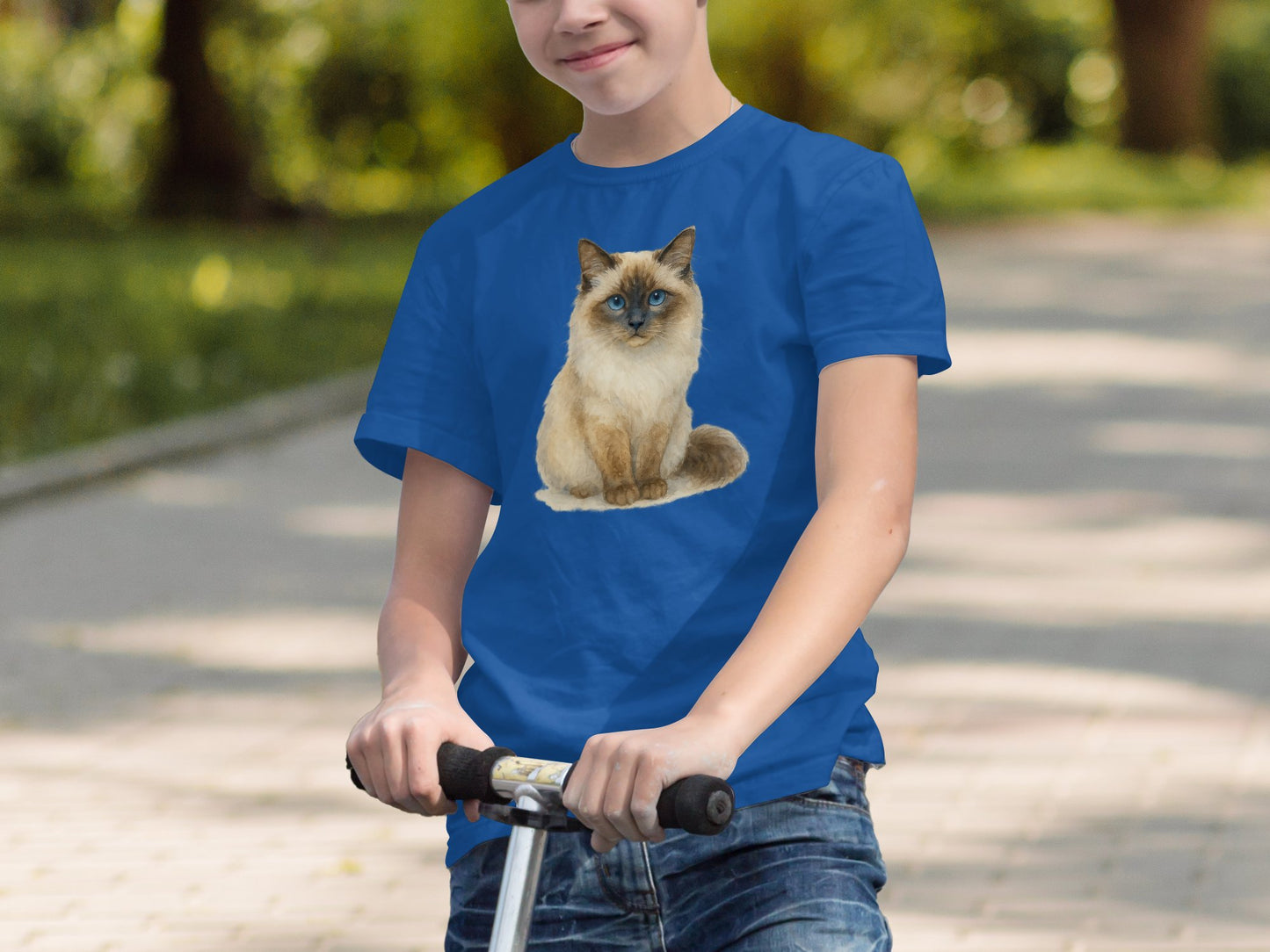 Blue T-Shirt Featuring Adorable Siamese Cat Design product type