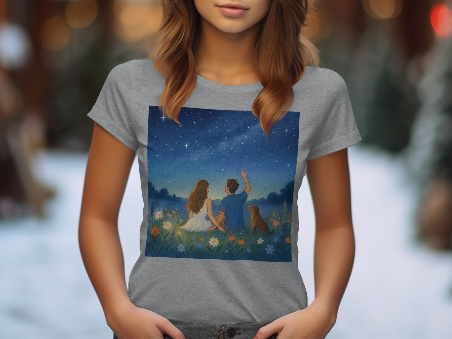 Star Gazing Couple with Dog Artistic Shirt product