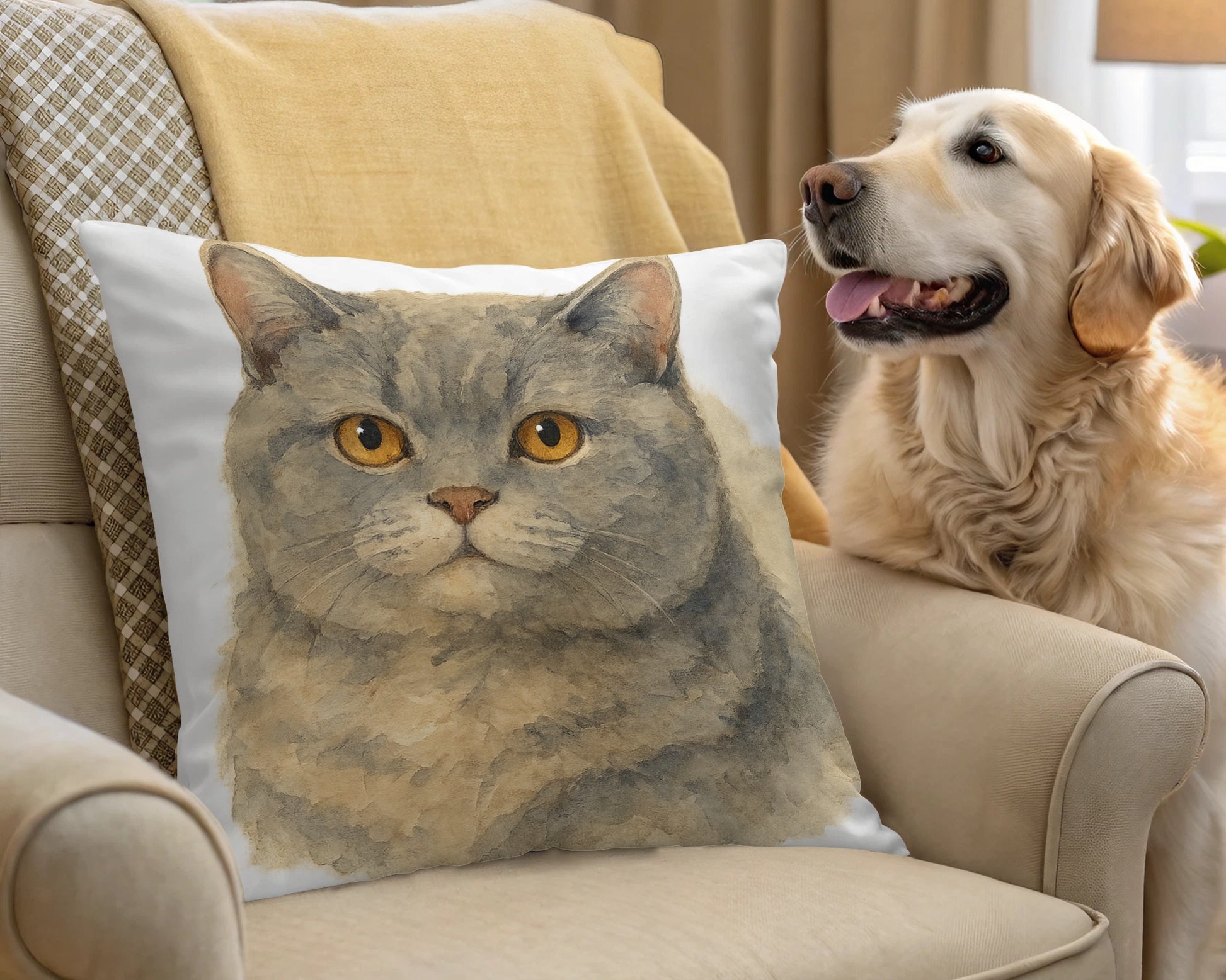Adorable Cat Print on White Throw Pillow product type