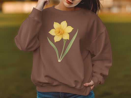 Yellow Flower Graphic Design on Brown Sweatshirt product