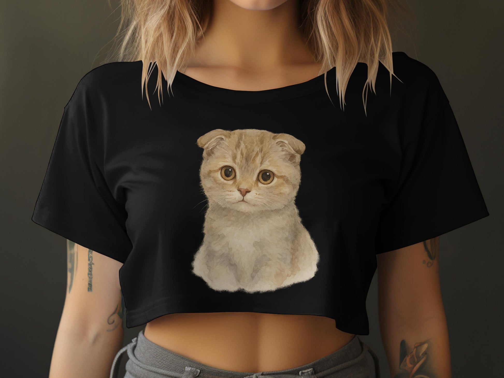 Cute Kitten Print Short Sleeve Cropped Top product type