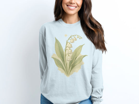Floral Lily of the Valley Print Long Sleeve Shirt product