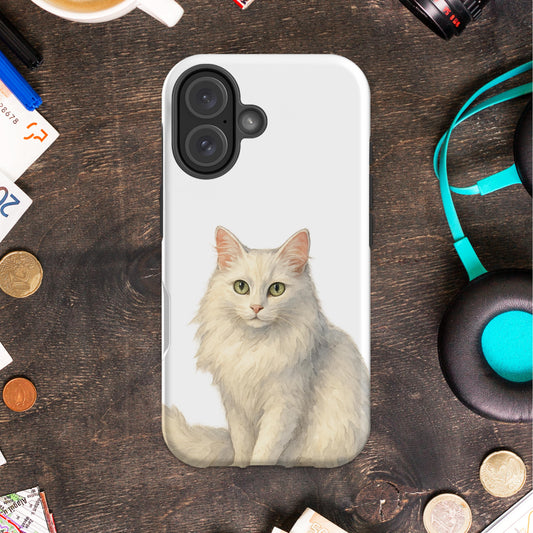 White Cat Illustration on Phone Case product type