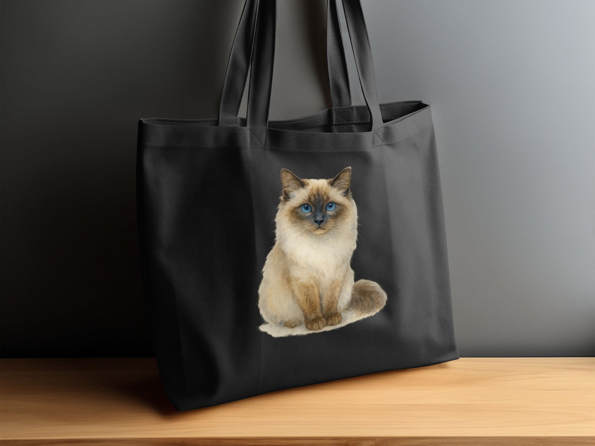 Elegant Black Tote Bag with Adorable Cat Print product type