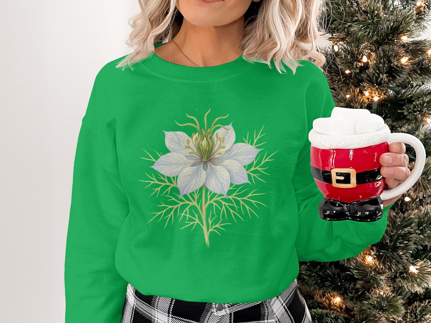Festive Green Sweatshirt with Floral Design product