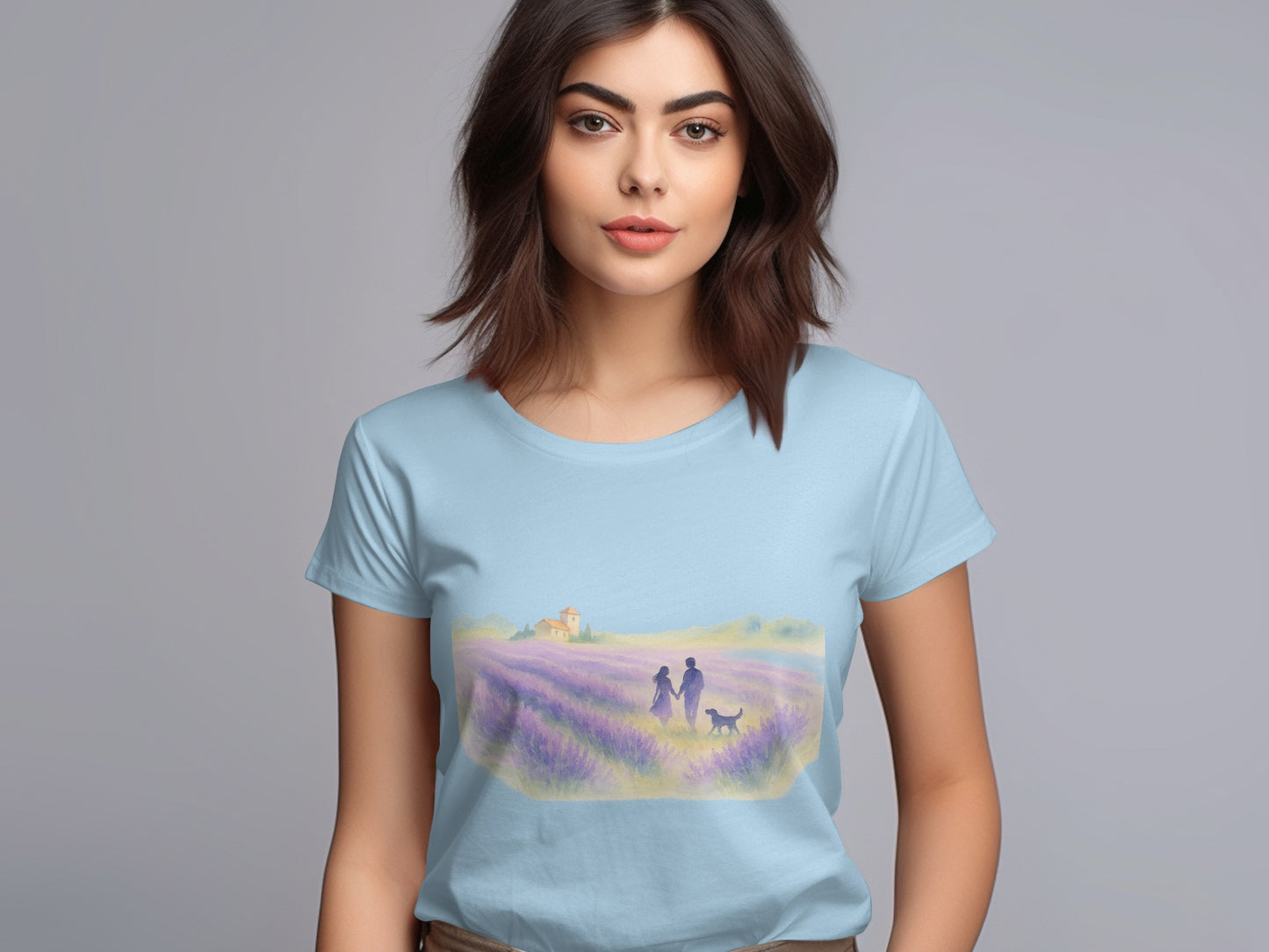 Scenic Lavender Field Walk Graphic T-Shirt product