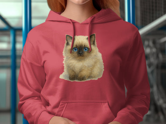 Cute Kitten Print Red Hoodie Perfect for Any Season Product