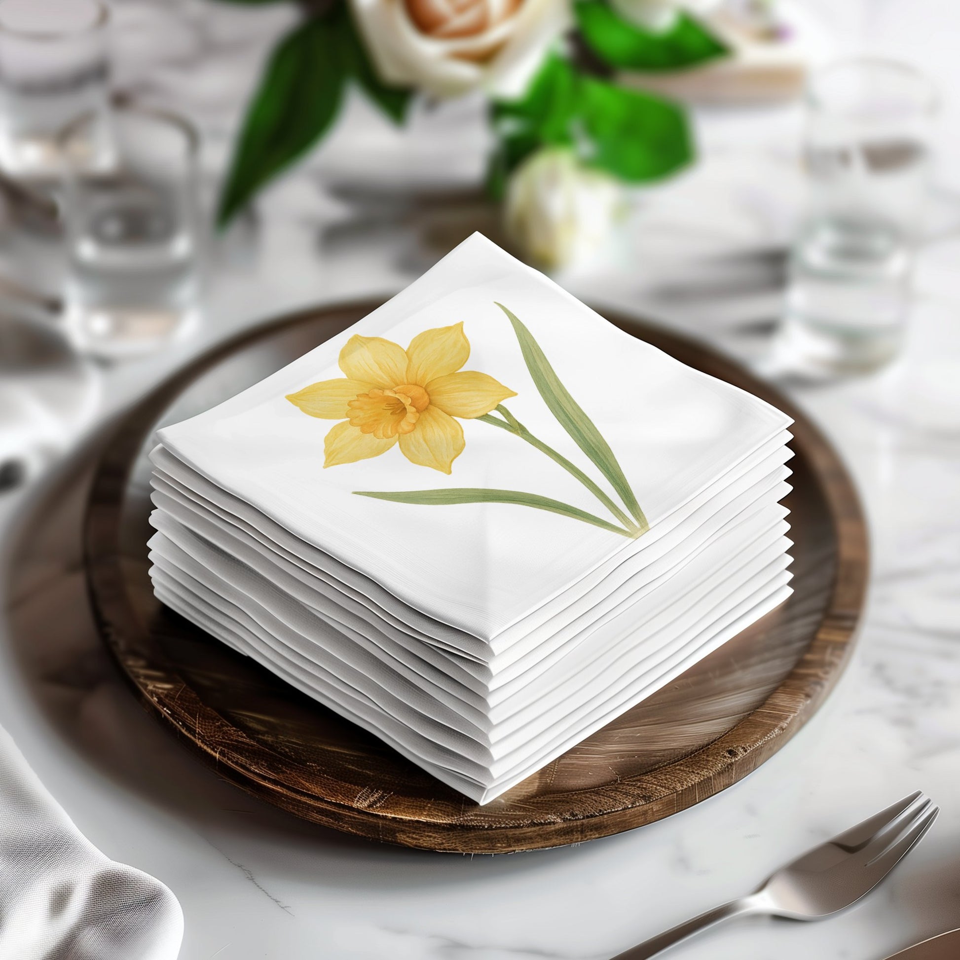 Elegant Floral Daffodil Design Decorative Napkin product