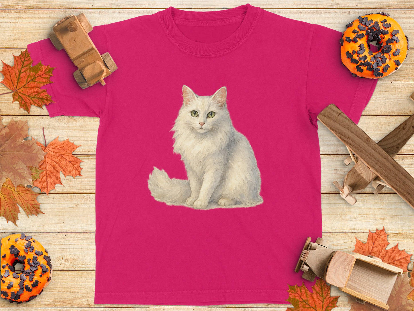 Cute White Cat Illustration on Pink Shirt product type