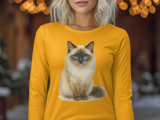Cozy Long Sleeve Shirt with Blue-Eyed Cat Print product