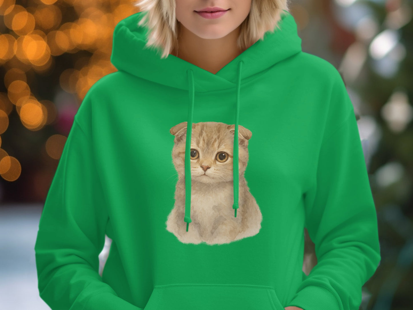 Cute Green Hoodie with Adorable Cat Print product type