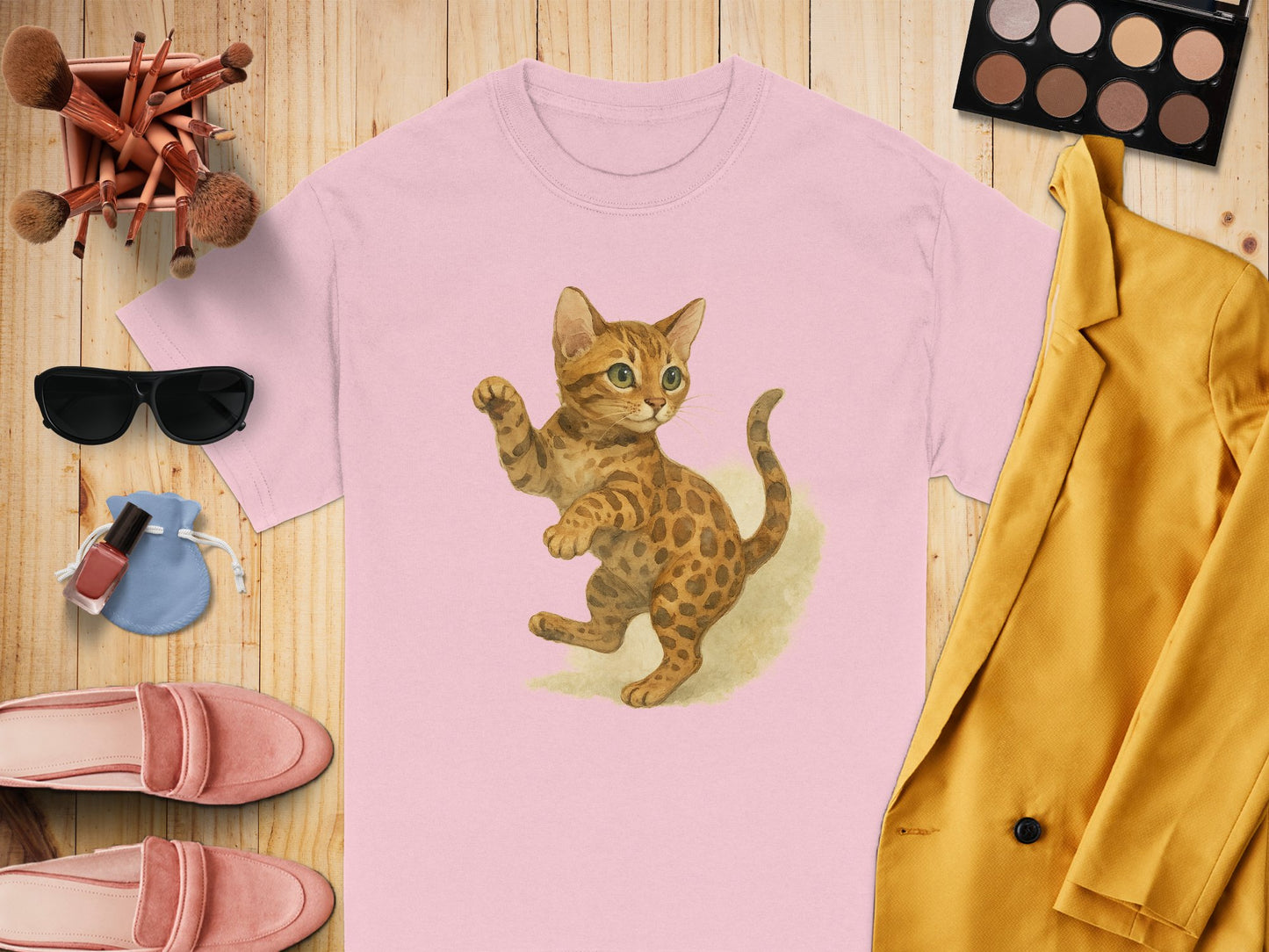 Cute Kitten Print on Pink T-shirt for Cat Lovers product