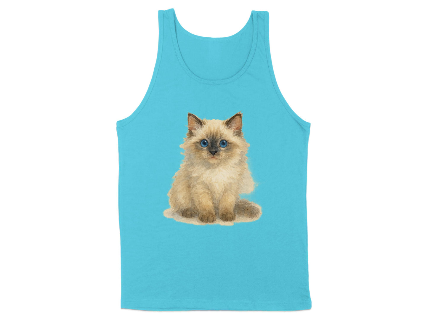 Cute Fluffy Kitten Design Blue Tank Top product