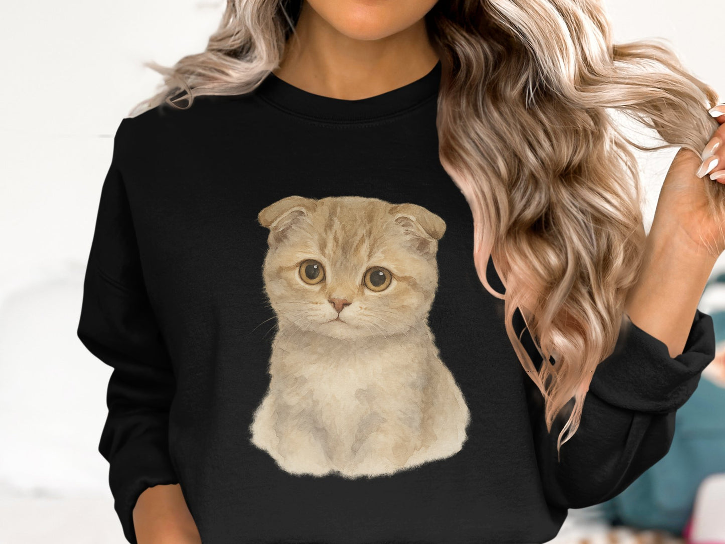 Adorable Kitten Illustration on Black Sweatshirt product type