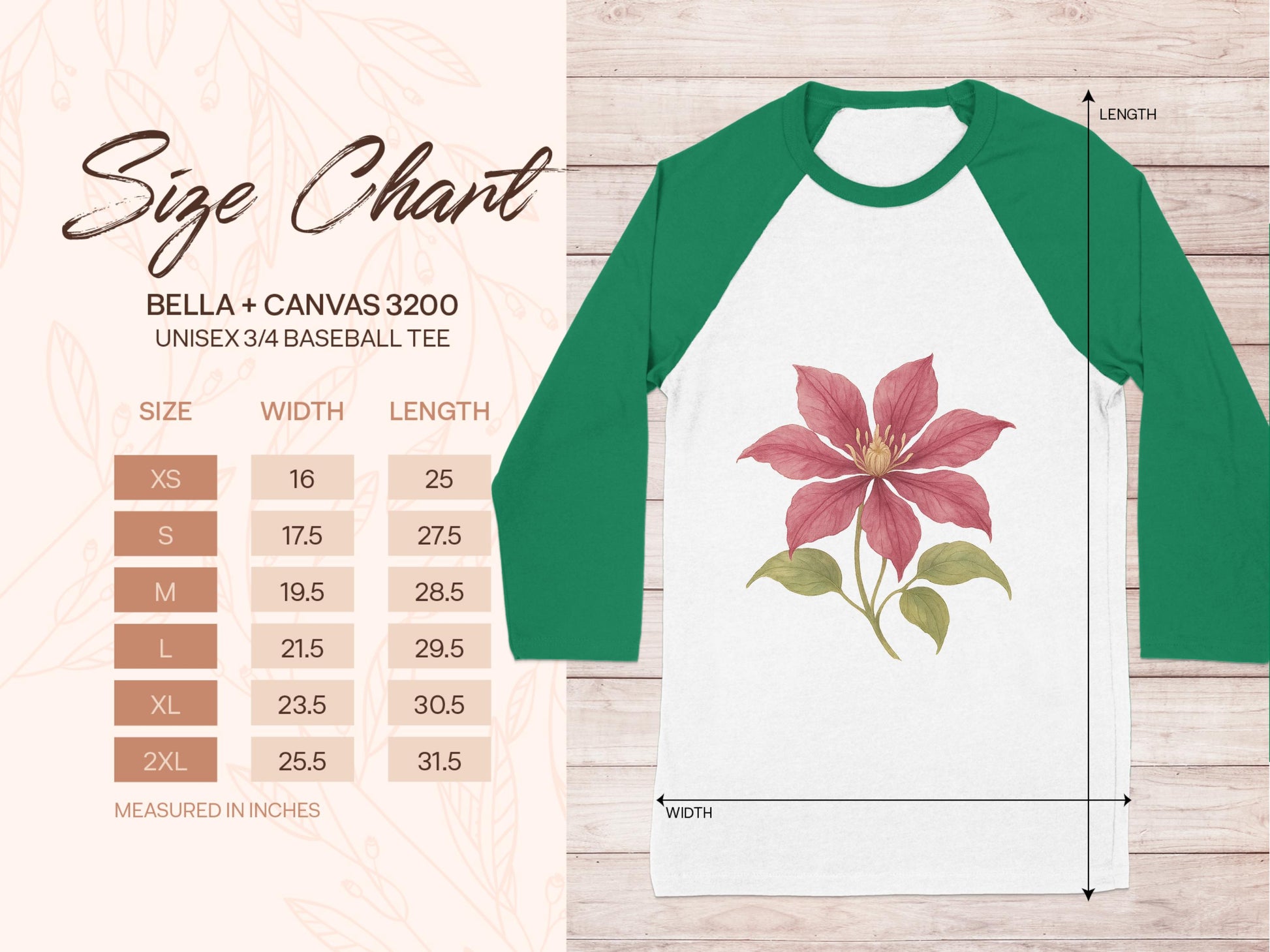 Floral Print Unisex 3/4 Sleeve Baseball Tee product type