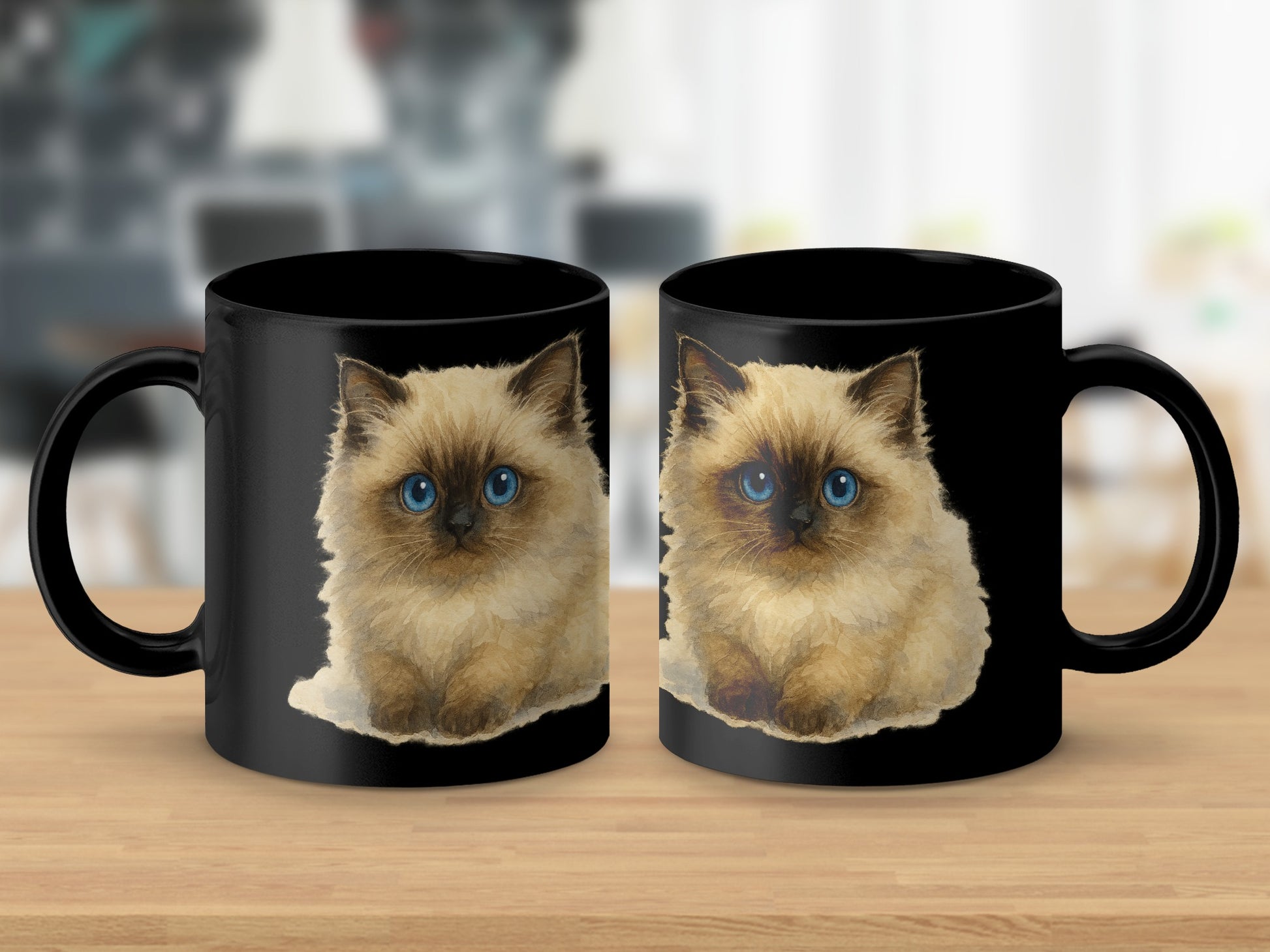Cute Fluffy Cat Black Coffee Mug product type