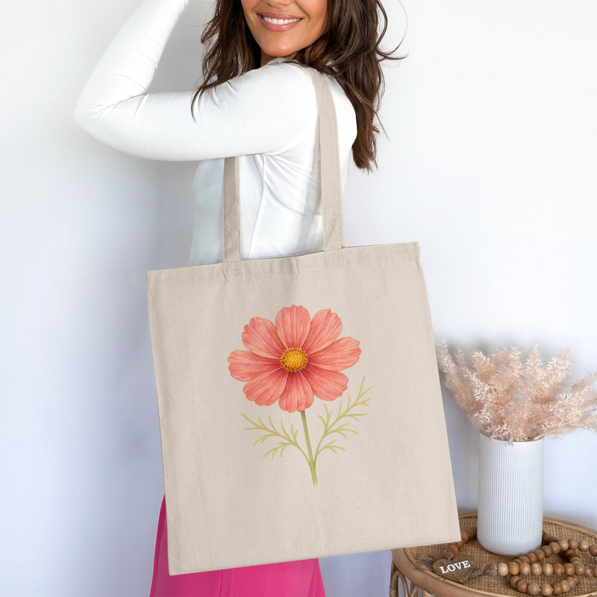 Pink Flower Print Eco-Friendly Tote Bag product