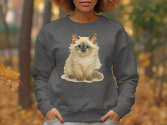 Cute Fluffy Cat with Blue Eyes Printed Sweatshirt Product