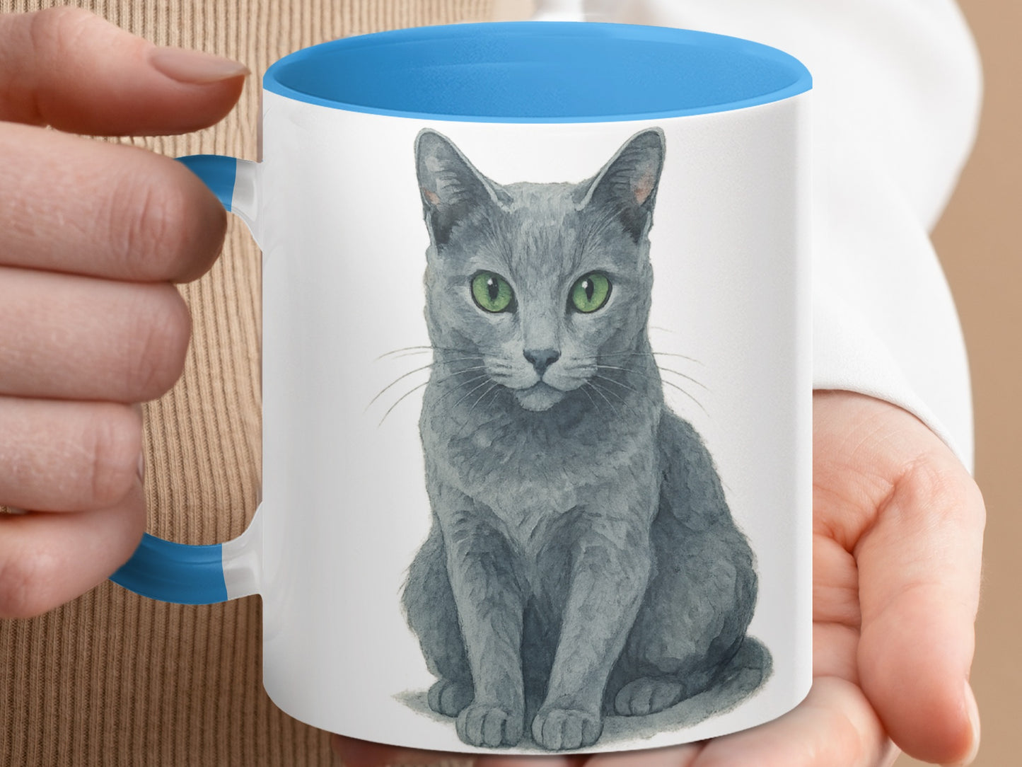 Grey Cat Design with Blue Handle Coffee Mug product