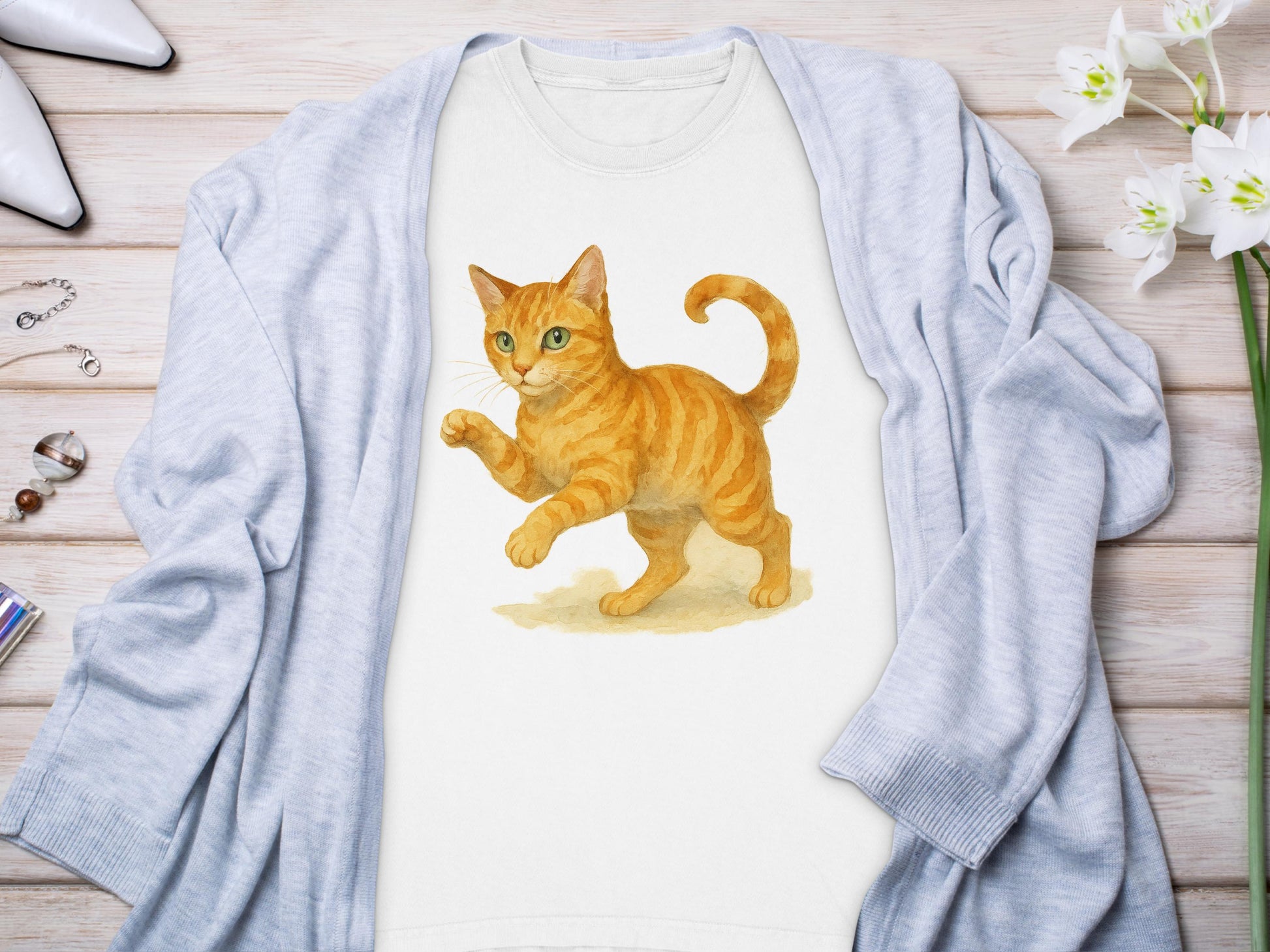 Playful Orange Tabby Cat Artwork on Cozy Shirt product