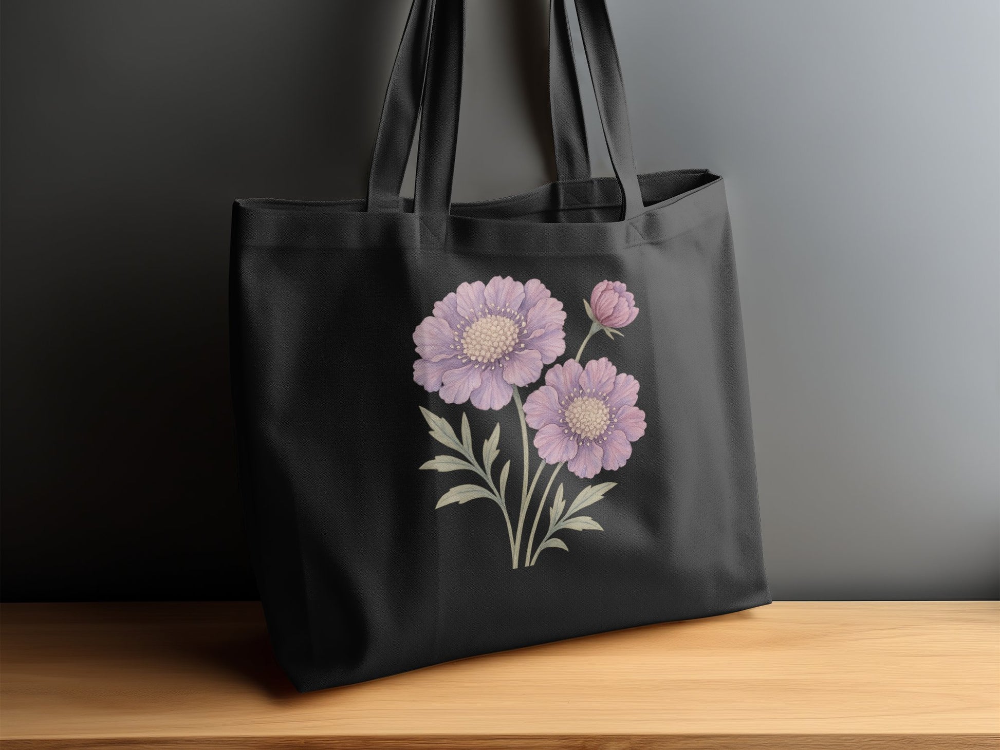 Elegant Large Floral Design Black Tote Bag product type