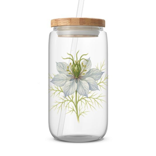 Floral Bamboo Lid Glass Tumbler with Straw product