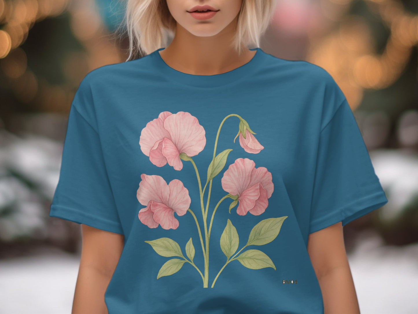 Blue Tee Featuring Elegant Floral Print shirt product