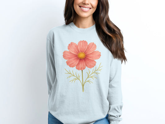 Pink Flower Artwork on Light Grey Sweatshirt product
