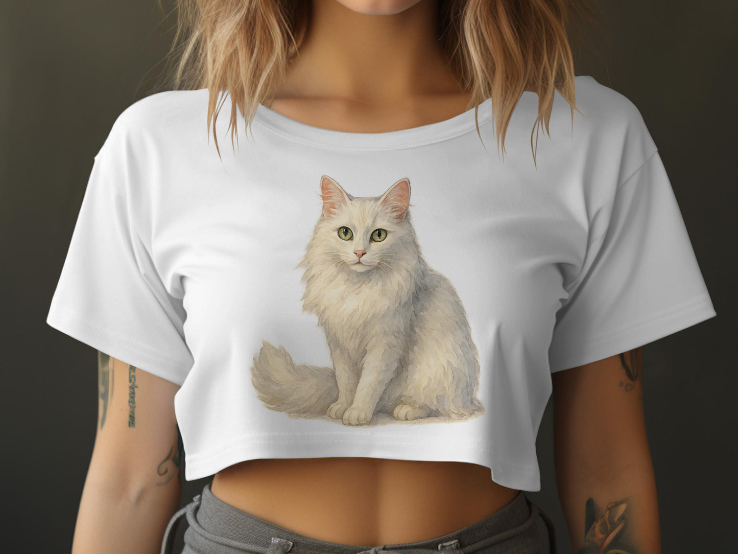 Cute Fluffy Cat Printed Women's Crop Top product